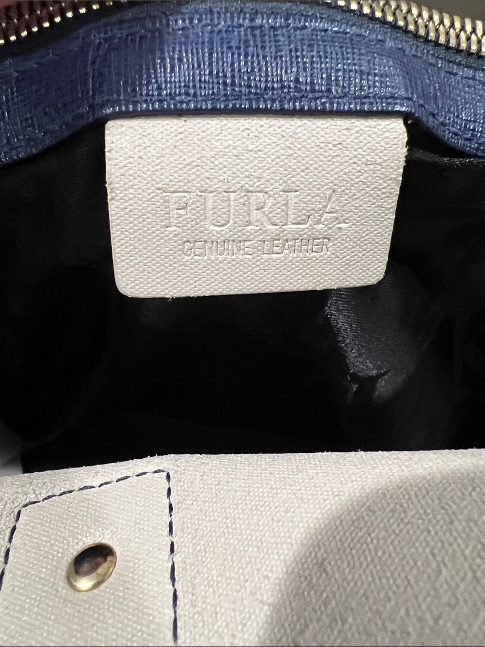 Furla Navy Structured Leather Satchel Tote - edge coat wear - Picture 14 of 14
